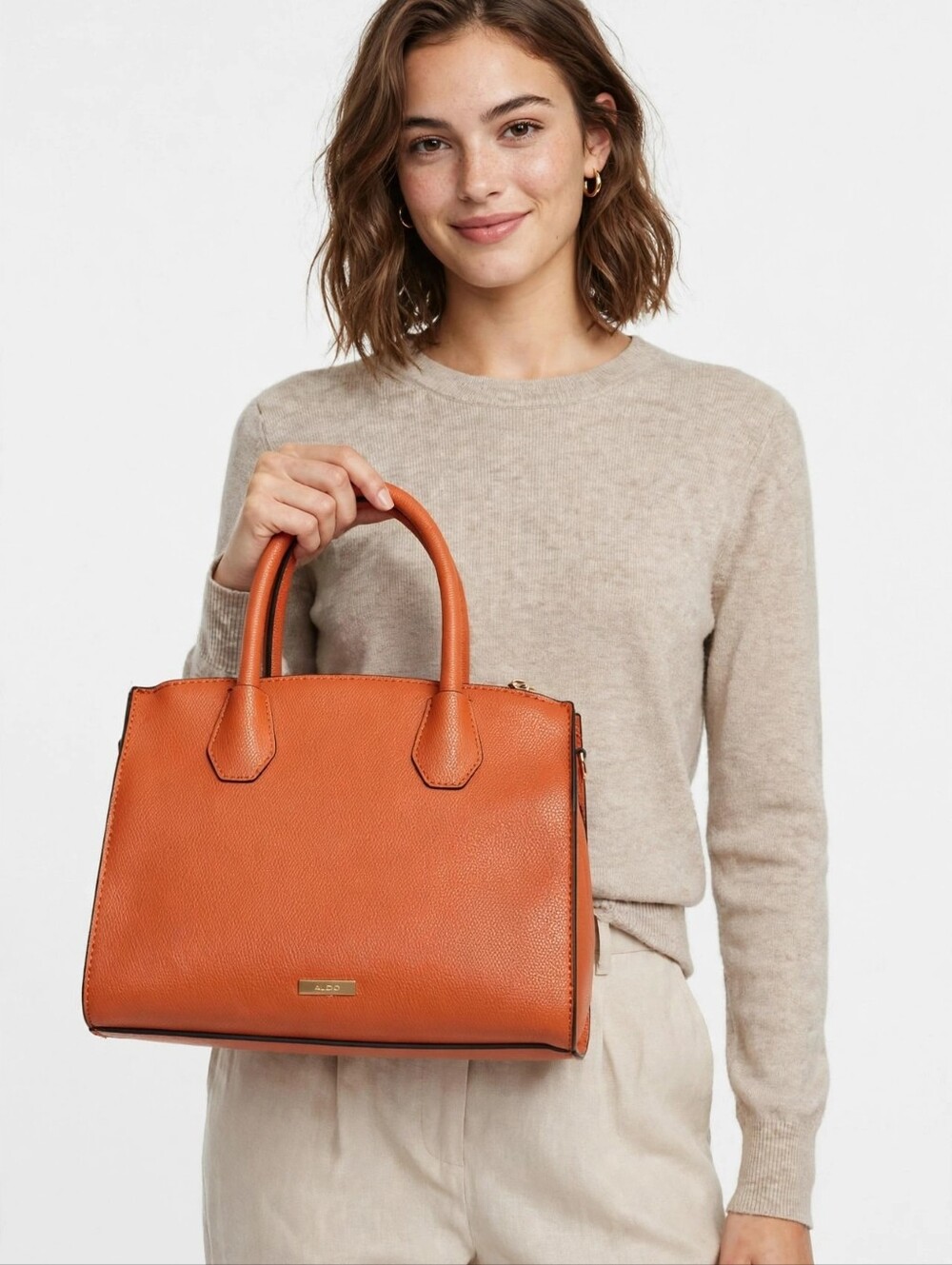 Aldo Orange Leather Satchel Handbag